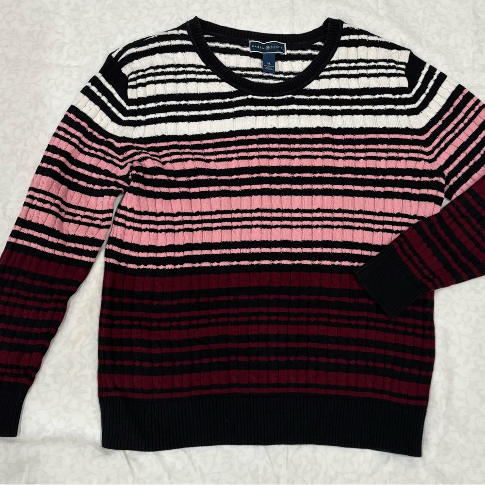 Karen Scott knit sweater multi color, Sz XL, preowned